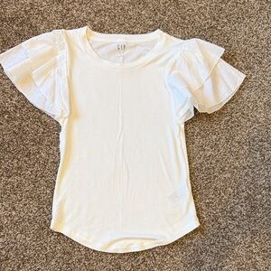GAP white ribbed Tiered Ruffle Sleeve Tee